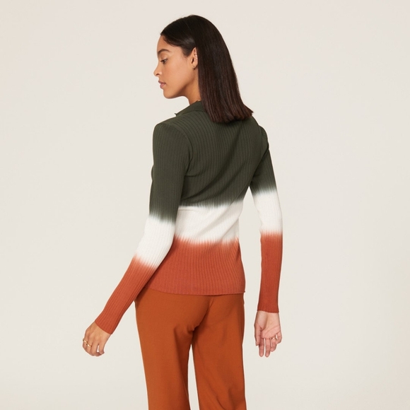 EUC Derek Lam 10 Crosby Tri-Colored "Lisel Rib Knit Polo", Women's size Large - Picture 3 of 12